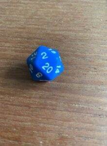 Blå D20. enkelt terning i blå. 